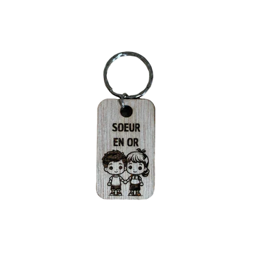 porte cle " soeur en or " Porte-clé en bois découpé au laser soeur en or