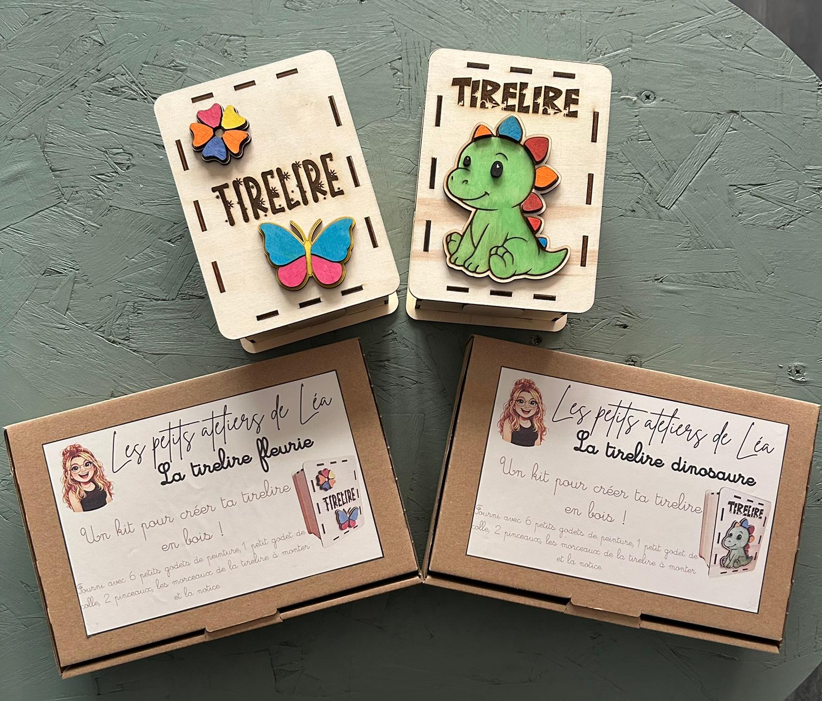 Atelier créatif enfant tirelire à peindre papillon ou dinosaure Les Petits Ateliers de Léa